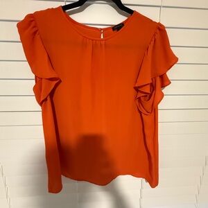 Ann Taylor Bright Orange Ruffle Sleeve Blouse